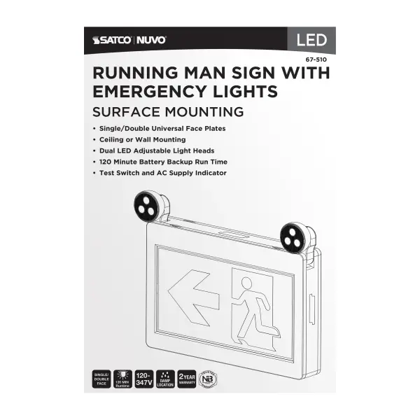 Running Man Green Combo Exit Sign/Emergency Light - 120-347V - 2HR backup - Single/Dual Face - Universal Mounting - Thermoplastic - Image 8