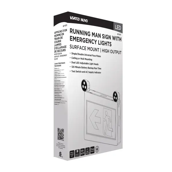 Running Man Green Combo Exit Sign/Emergency Light - 120-347V - 2HR backup - Single/Dual Face - Universal Mounting - Thermoplastic - High Output lamps - Image 13