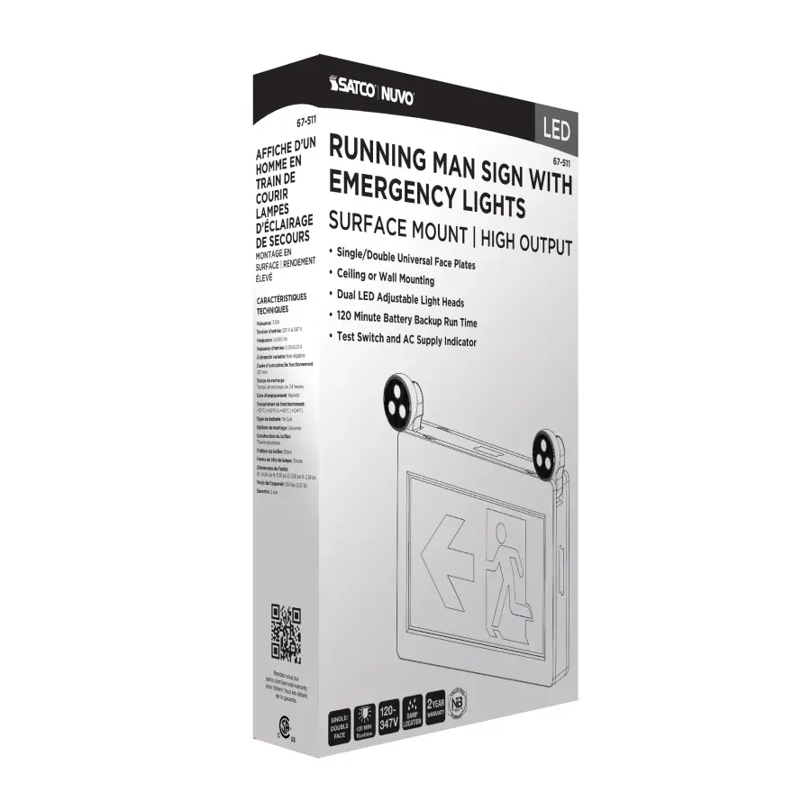 Running Man Green Combo Exit Sign/Emergency Light - 120-347V - 2HR backup - Single/Dual Face - Universal Mounting - Thermoplastic - High Output lamps - Image 13