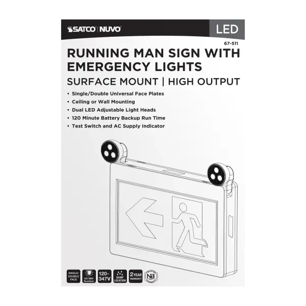 Running Man Green Combo Exit Sign/Emergency Light - 120-347V - 2HR backup - Single/Dual Face - Universal Mounting - Thermoplastic - High Output lamps - Image 8