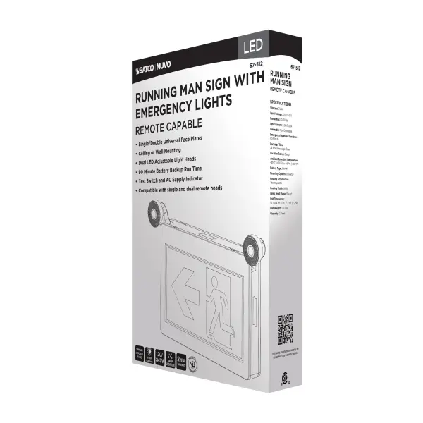 Running Man Green Combo Exit Sign/Emergency Light - 120/347V - 90min backup - Single/Dual Face - Universal Mounting - Thermoplastic - Remote-Capable - Image 12