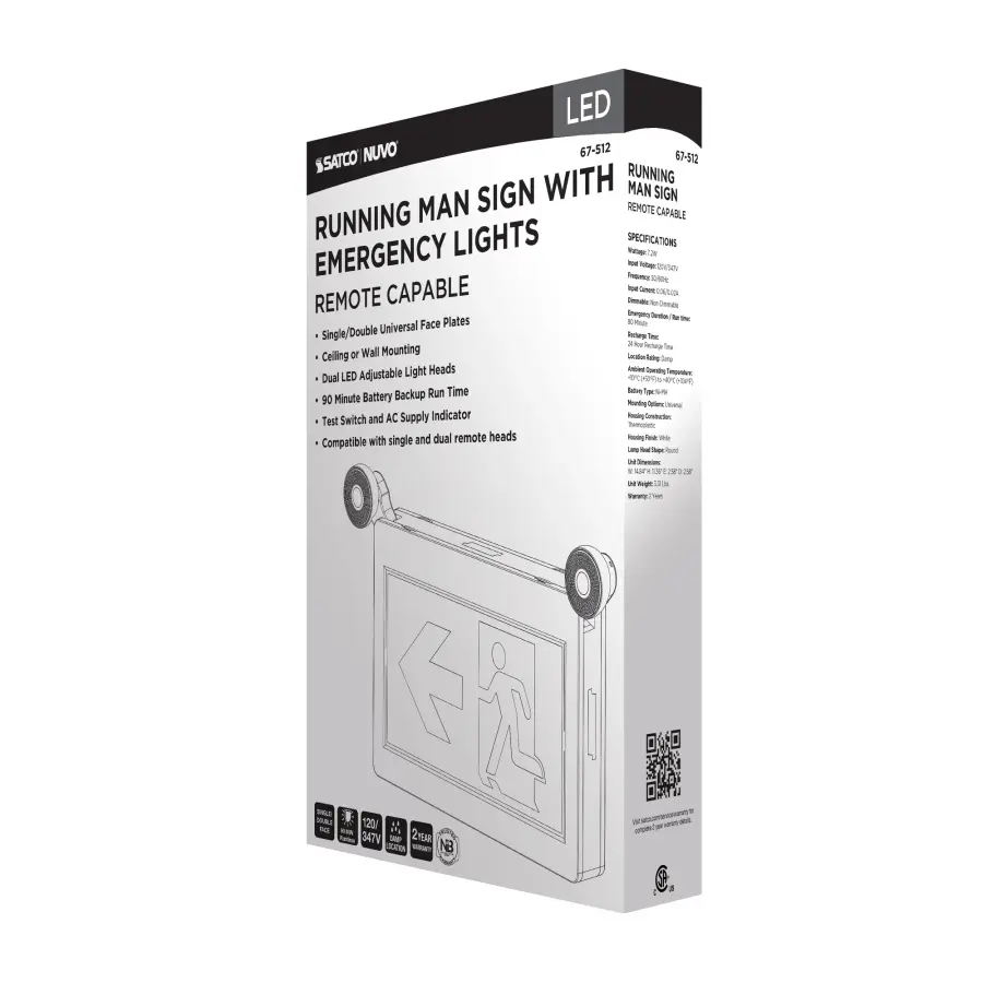 Running Man Green Combo Exit Sign/Emergency Light - 120/347V - 90min backup - Single/Dual Face - Universal Mounting - Thermoplastic - Remote-Capable - Image 12