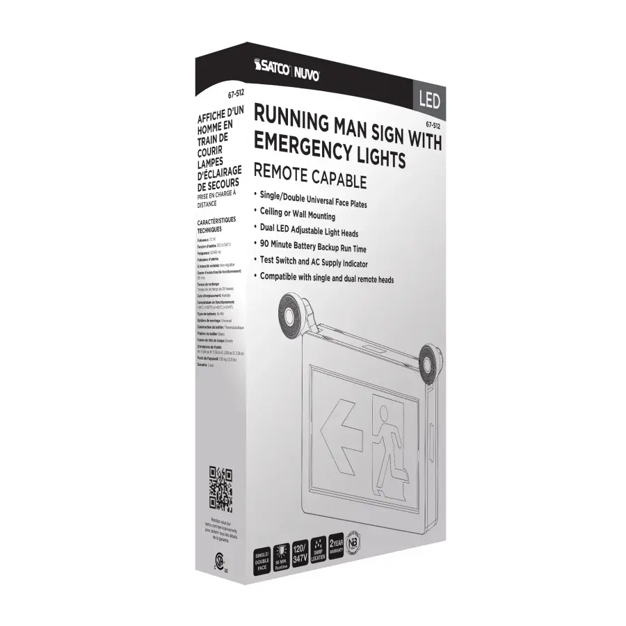 Running Man Green Combo Exit Sign/Emergency Light - 120/347V - 90min backup - Single/Dual Face - Universal Mounting - Thermoplastic - Remote-Capable - Image 13