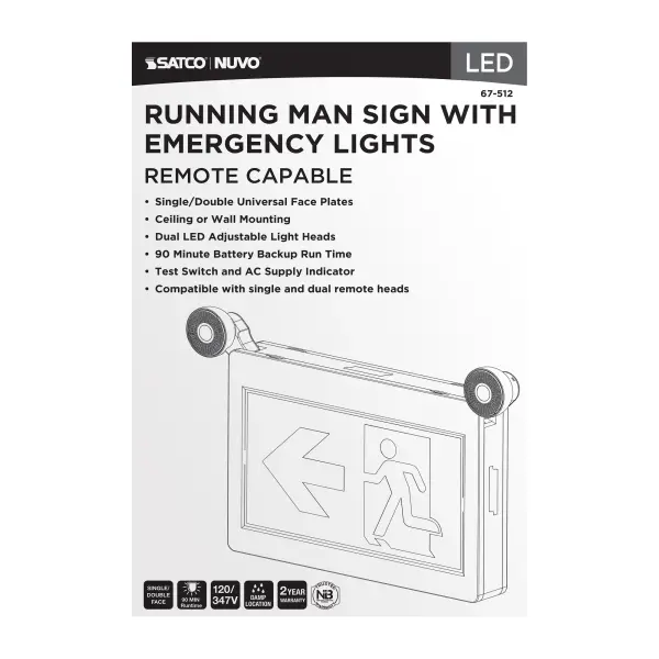 Running Man Green Combo Exit Sign/Emergency Light - 120/347V - 90min backup - Single/Dual Face - Universal Mounting - Thermoplastic - Remote-Capable - Image 8