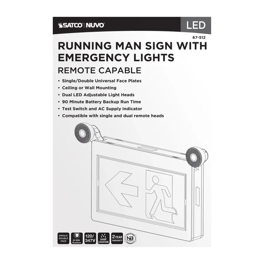 Running Man Green Combo Exit Sign/Emergency Light - 120/347V - 90min backup - Single/Dual Face - Universal Mounting - Thermoplastic - Remote-Capable - Image 8