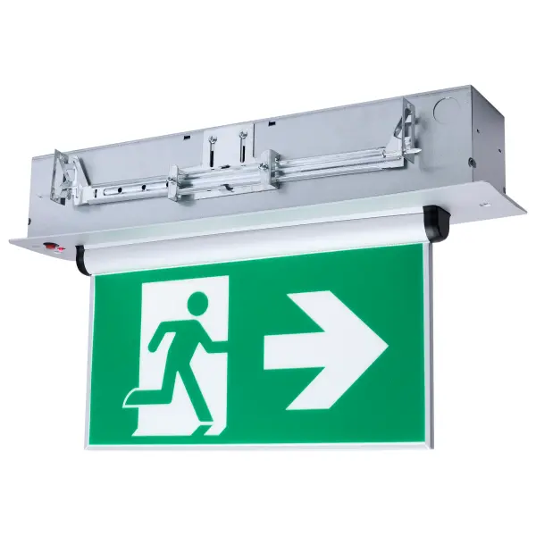 Keep your building safe and secure with the SATCO NUVO LED Running Man Signs. Choose single or dual-face installation and customize the pictogram to fit your needs. The unique pivoting head on this model allows for optimal positioning based on your location. This Universal sign comes with all the hardware required for recessed or surface mounting in ceilings and walls.