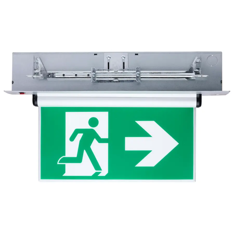 Running Man Green Edge Lit Exit Sign - 120-347V - 2HR backup - Single/Dual Face - Universal Surface or Recessed Mounting - Pivoting Panel - Image 2