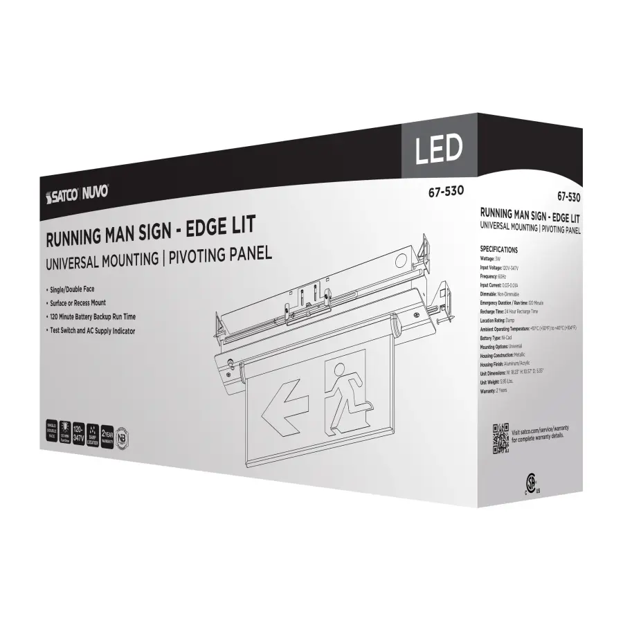 Running Man Green Edge Lit Exit Sign - 120-347V - 2HR backup - Single/Dual Face - Universal Surface or Recessed Mounting - Pivoting Panel - Image 11