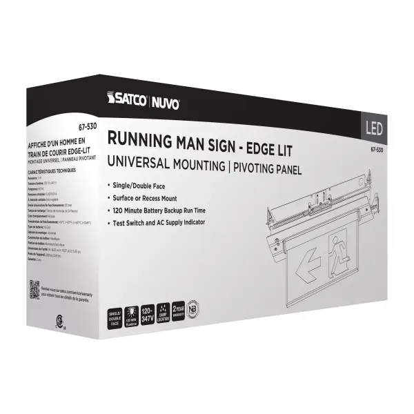 Running Man Green Edge Lit Exit Sign - 120-347V - 2HR backup - Single/Dual Face - Universal Surface or Recessed Mounting - Pivoting Panel - Image 12