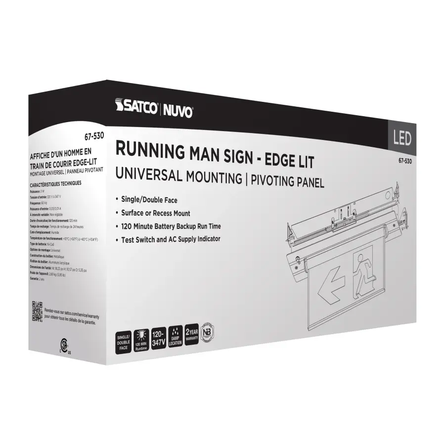 Running Man Green Edge Lit Exit Sign - 120-347V - 2HR backup - Single/Dual Face - Universal Surface or Recessed Mounting - Pivoting Panel - Image 12