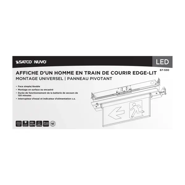 Running Man Green Edge Lit Exit Sign - 120-347V - 2HR backup - Single/Dual Face - Universal Surface or Recessed Mounting - Pivoting Panel - Image 8