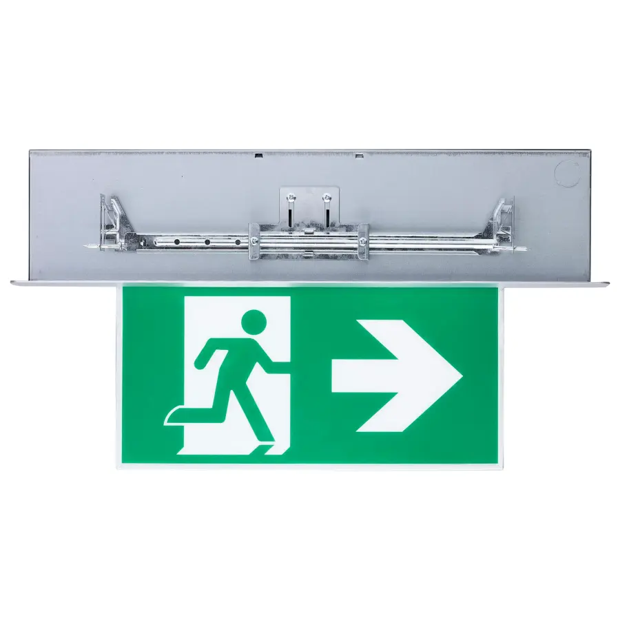 Running Man Green Edge Lit Exit Sign - 120-347V - 2HR backup - Single/Dual Face - Premium Flush Recessed Mounting - Image 2