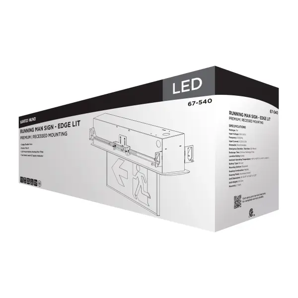 Running Man Green Edge Lit Exit Sign - 120-347V - 2HR backup - Single/Dual Face - Premium Flush Recessed Mounting - Image 11