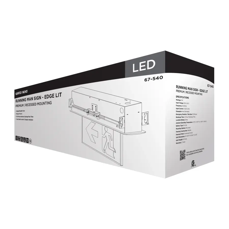 Running Man Green Edge Lit Exit Sign - 120-347V - 2HR backup - Single/Dual Face - Premium Flush Recessed Mounting - Image 11