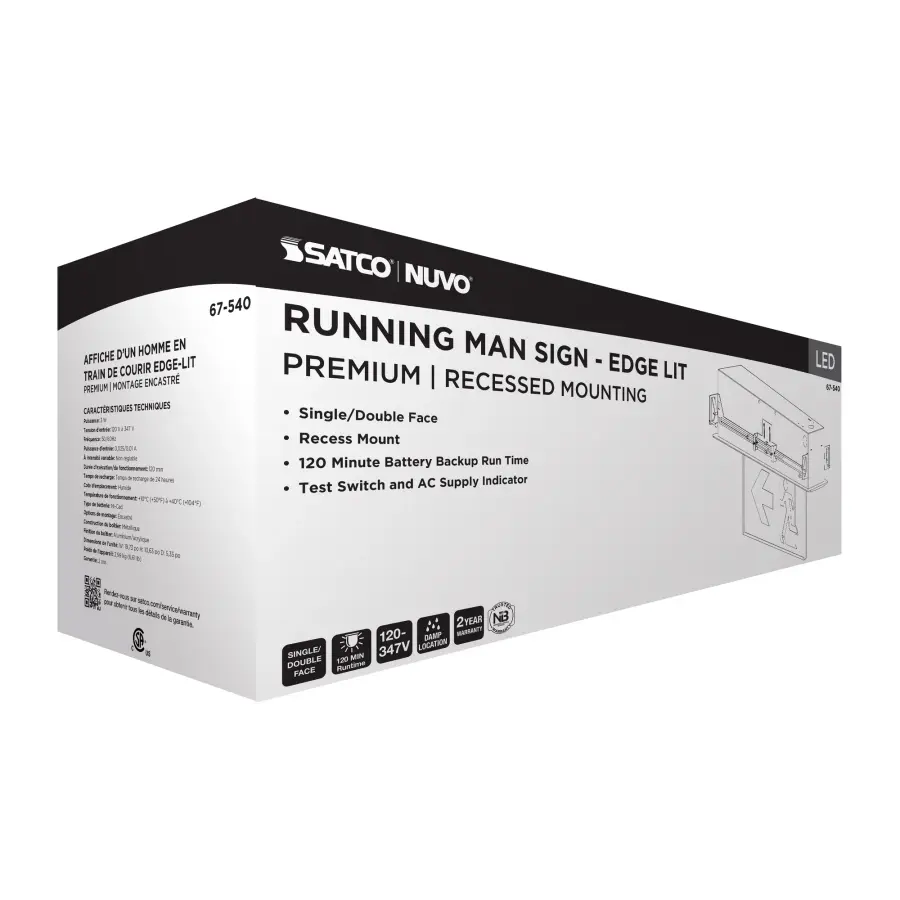 Running Man Green Edge Lit Exit Sign - 120-347V - 2HR backup - Single/Dual Face - Premium Flush Recessed Mounting - Image 12