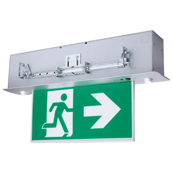 Keep your building safe and secure with the SATCO NUVO LED Running Man Signs and Emergency Light Combos. These premium signs are field-customizable for single or dual face applications and include interchangeable pictogram films with direction arrows. Combo models offer two integrated lights to provide ample illumination in the event of an emergency for up to two hours with the battery backup. Optional High Output Combo model offers additional light output for high ceilings or greater spacings. With a clean aluminum faceplate and acrylic sign, ensure safety while maintaining an elevated look in any space.
