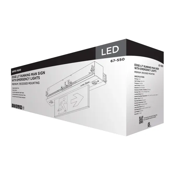 Running Man Green Combo Edge Lit Exit Sign/Emergency Light - 120-347V - 2HR backup - Single/Dual Face - Premium Flush Recessed Mounting - Image 11