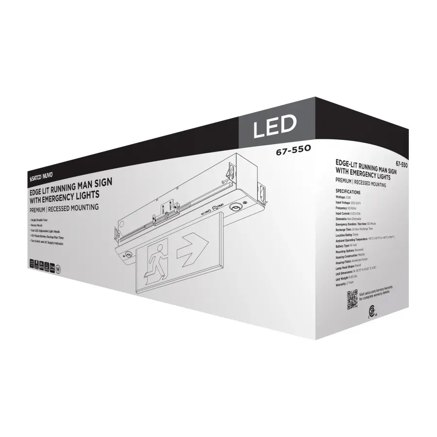 Running Man Green Combo Edge Lit Exit Sign/Emergency Light - 120-347V - 2HR backup - Single/Dual Face - Premium Flush Recessed Mounting - Image 11