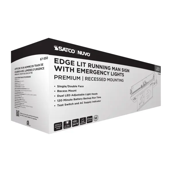 Running Man Green Combo Edge Lit Exit Sign/Emergency Light - 120-347V - 2HR backup - Single/Dual Face - Premium Flush Recessed Mounting - Image 12