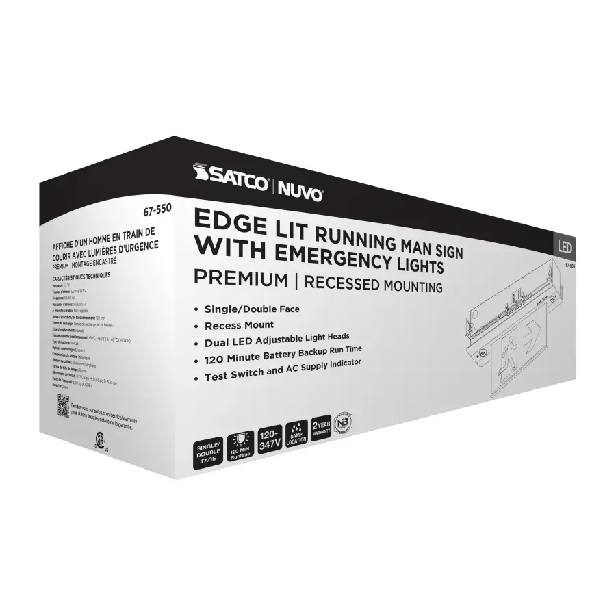 Running Man Green Combo Edge Lit Exit Sign/Emergency Light - 120-347V - 2HR backup - Single/Dual Face - Premium Flush Recessed Mounting - Image 12