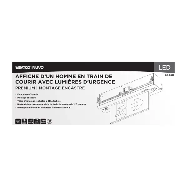 Running Man Green Combo Edge Lit Exit Sign/Emergency Light - 120-347V - 2HR backup - Single/Dual Face - Premium Flush Recessed Mounting - Image 8