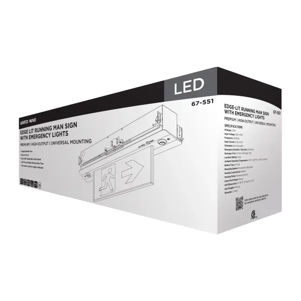 Running Man Green Combo Edge Lit Exit Sign/Emergency Light - 120-347V - 2HR backup - Single/Dual Face - Premium Flush Recessed Mounting - High Output lamps - Image 11