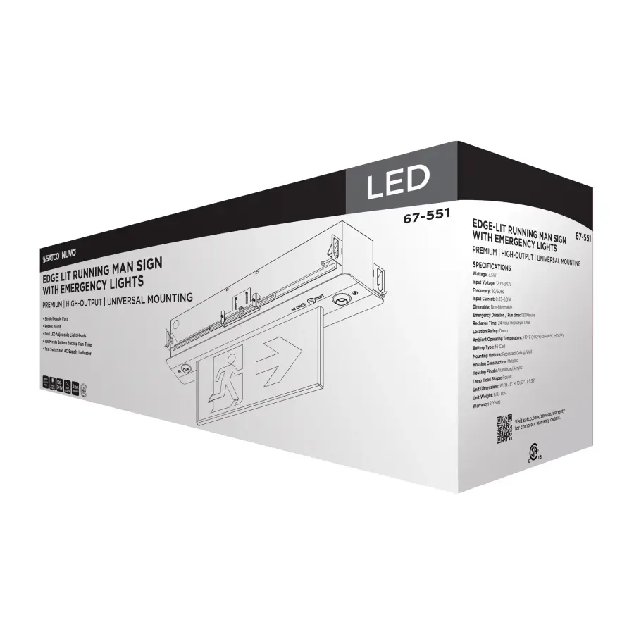Running Man Green Combo Edge Lit Exit Sign/Emergency Light - 120-347V - 2HR backup - Single/Dual Face - Premium Flush Recessed Mounting - High Output lamps - Image 11