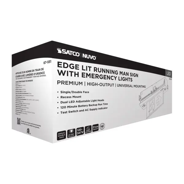 Running Man Green Combo Edge Lit Exit Sign/Emergency Light - 120-347V - 2HR backup - Single/Dual Face - Premium Flush Recessed Mounting - High Output lamps - Image 12