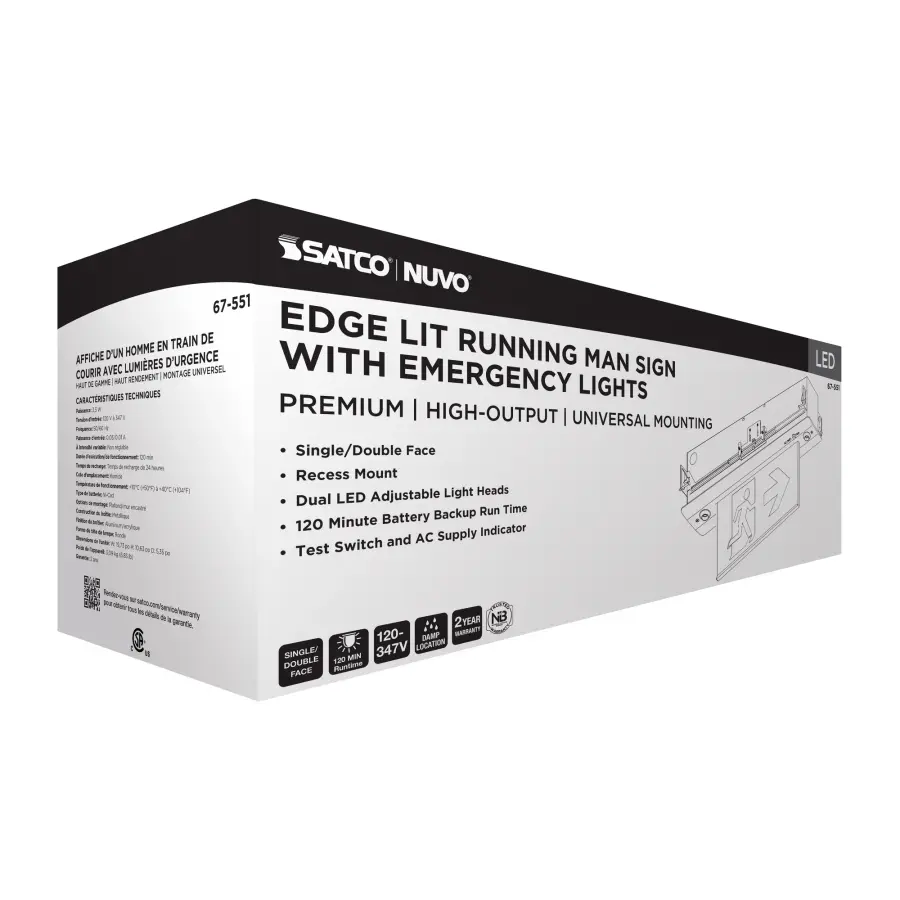 Running Man Green Combo Edge Lit Exit Sign/Emergency Light - 120-347V - 2HR backup - Single/Dual Face - Premium Flush Recessed Mounting - High Output lamps - Image 12