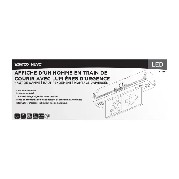 Running Man Green Combo Edge Lit Exit Sign/Emergency Light - 120-347V - 2HR backup - Single/Dual Face - Premium Flush Recessed Mounting - High Output lamps - Image 8