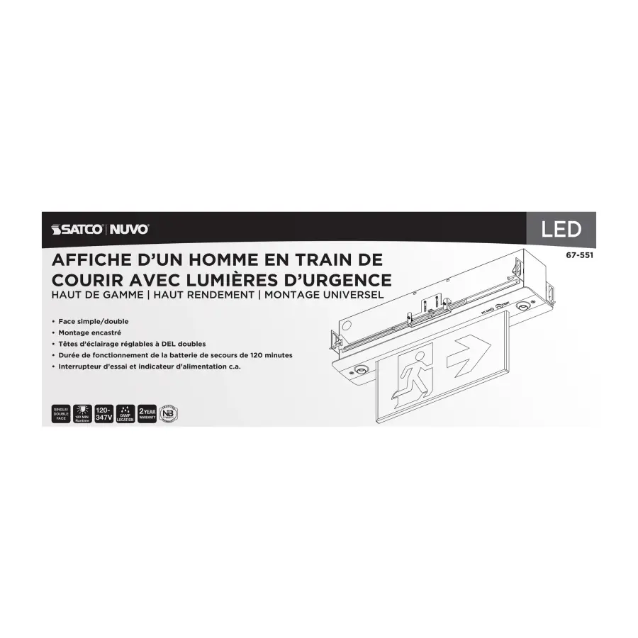 Running Man Green Combo Edge Lit Exit Sign/Emergency Light - 120-347V - 2HR backup - Single/Dual Face - Premium Flush Recessed Mounting - High Output lamps - Image 8
