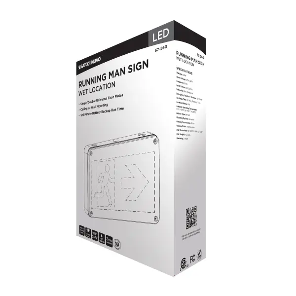 Running Man Green Exit Sign - 120/347V - 2HR backup - Single/Dual Face - Universal Mounting - Wet Location - Image 12