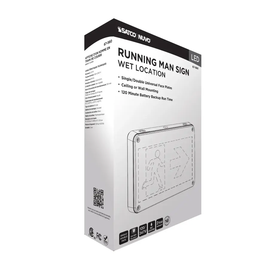 Running Man Green Exit Sign - 120/347V - 2HR backup - Single/Dual Face - Universal Mounting - Wet Location - Image 13