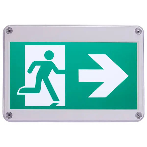 Keep your building safe and secure with the SATCO NUVO LED Running Man Signs and Emergency Light Combos. Choose single or dual-face installation and customize with the interchangeable pictograms to fit your needs. Combo models offer two adjustable light heads to provide ample illumination in the event of an emergency for up to two hours with the integrated battery backup. Designed for use in wet locations, select models are also rated for use in low temperature applications such as cold storage or refrigerated units. - alternate view