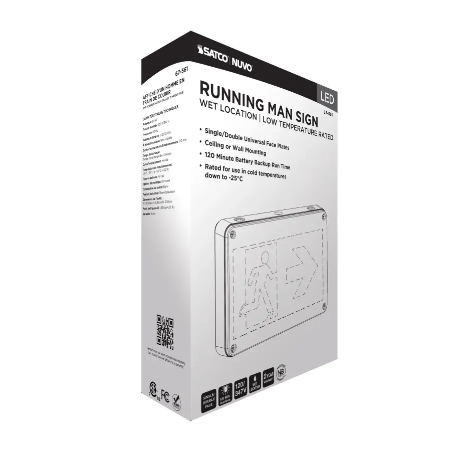 Running Man Green Exit Sign - 120/347V - 2HR backup - Single/Dual Face - Universal Mounting - Wet Location - Low Temperature - Image 13
