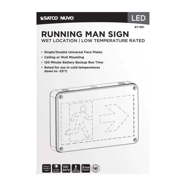 Running Man Green Exit Sign - 120/347V - 2HR backup - Single/Dual Face - Universal Mounting - Wet Location - Low Temperature - Image 8