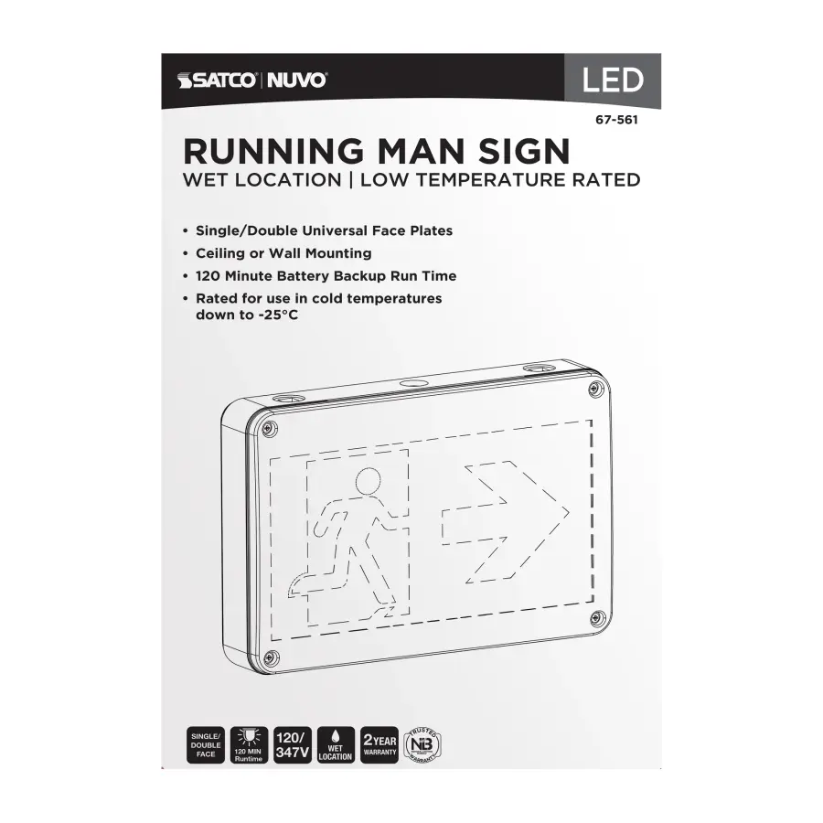 Running Man Green Exit Sign - 120/347V - 2HR backup - Single/Dual Face - Universal Mounting - Wet Location - Low Temperature - Image 8