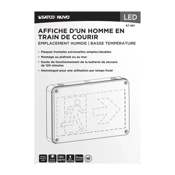 Running Man Green Exit Sign - 120/347V - 2HR backup - Single/Dual Face - Universal Mounting - Wet Location - Low Temperature - Image 9