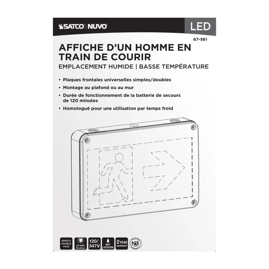 Running Man Green Exit Sign - 120/347V - 2HR backup - Single/Dual Face - Universal Mounting - Wet Location - Low Temperature - Image 9