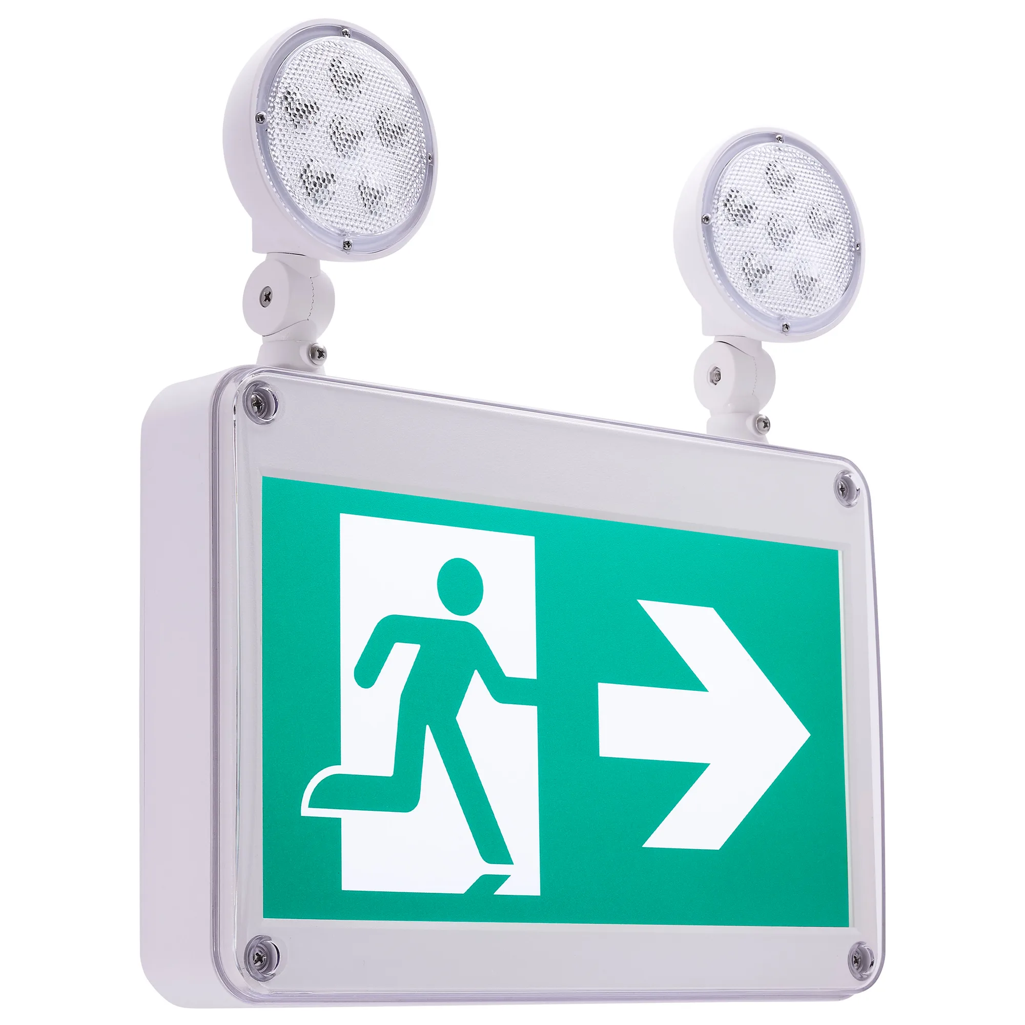 Running Man Green Combo Exit Sign/Emergency Light - 120/347V - 2HR backup - Single/Dual Face - Universal Mounting - Wet Location