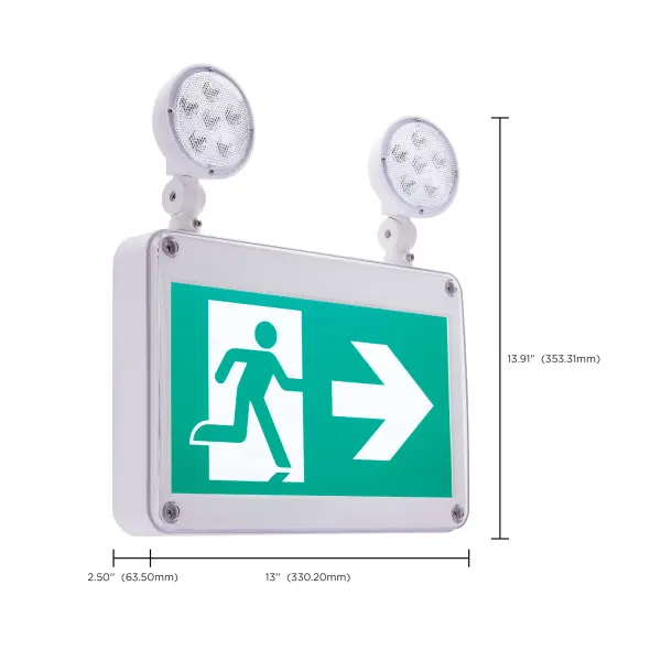 Running Man Green Combo Exit Sign/Emergency Light - 120/347V - 2HR backup - Single/Dual Face - Universal Mounting - Wet Location - Remote-Capable - Image 14