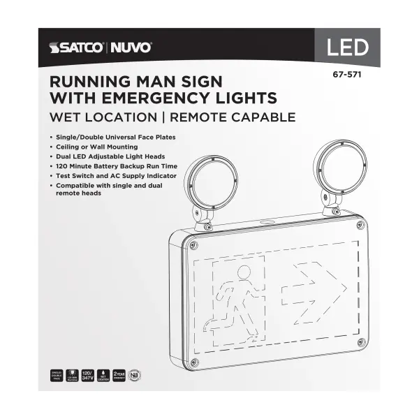 Running Man Green Combo Exit Sign/Emergency Light - 120/347V - 2HR backup - Single/Dual Face - Universal Mounting - Wet Location - Remote-Capable - Image 8