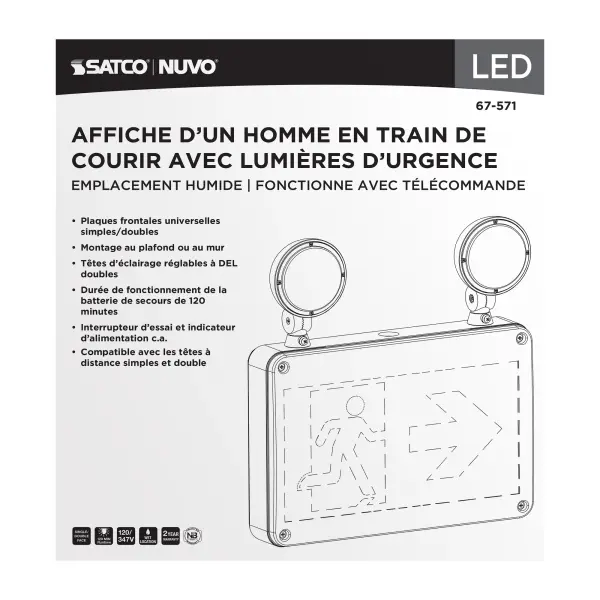Running Man Green Combo Exit Sign/Emergency Light - 120/347V - 2HR backup - Single/Dual Face - Universal Mounting - Wet Location - Remote-Capable - Image 9