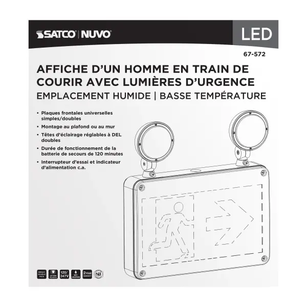 Running Man Green Combo Exit Sign/Emergency Light - 120/347V - 2HR backup - Single/Dual Face - Universal Mounting - Wet Location - Low Temperature - Image 9