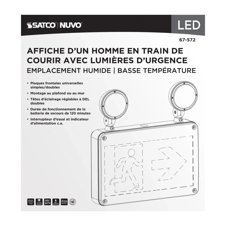Running Man Green Combo Exit Sign/Emergency Light - 120/347V - 2HR backup - Single/Dual Face - Universal Mounting - Wet Location - Low Temperature - Image 9