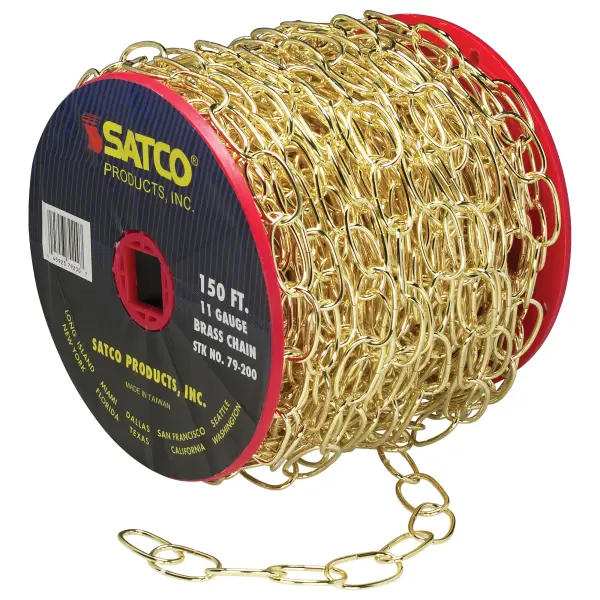 11 Ga. Chain - Brass Finish - 50 yd. (150 ft.) to Reel - 1 Reel To Master - 15lbs Max