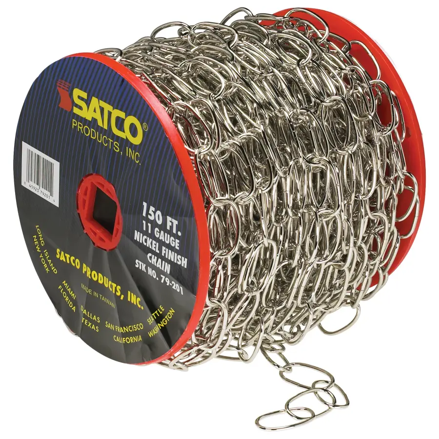 11 Ga. Chain - Nickel Finish - 50 yd. (150 ft.) to Reel - 1 Reel To Master - 15lbs Max