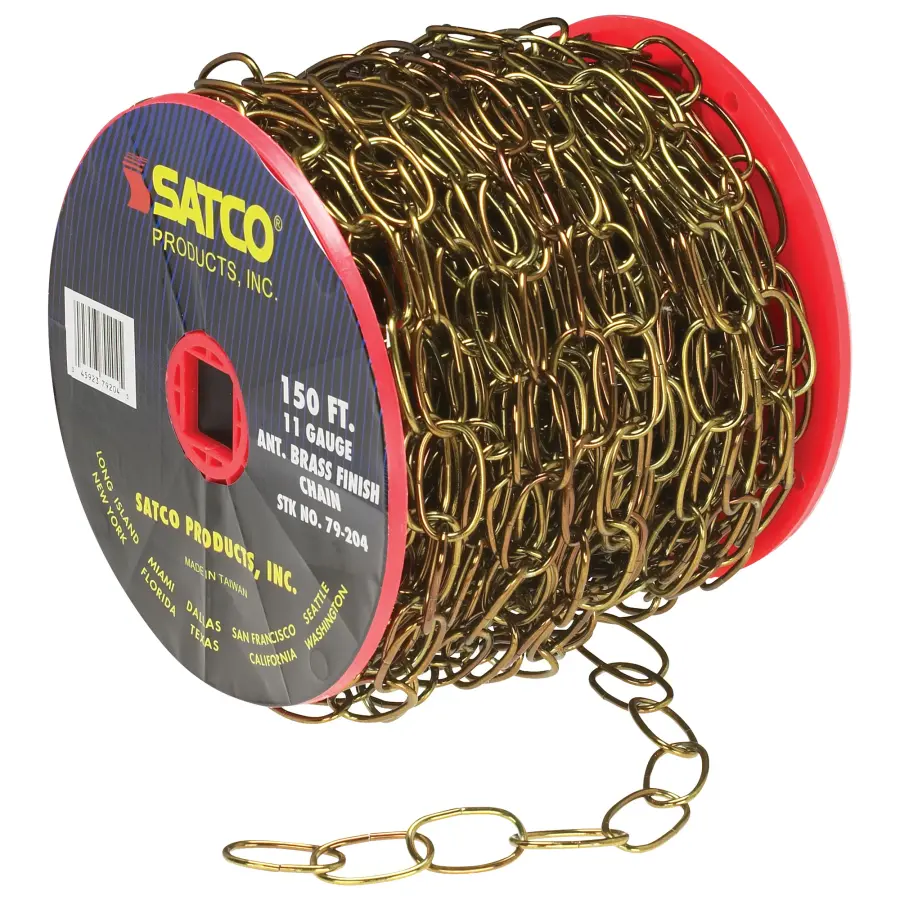 11 Ga. Chain - Antique Brass Finish - 50 yd. (150 ft.) to Reel - 1 Reel To Master - 15lbs Max