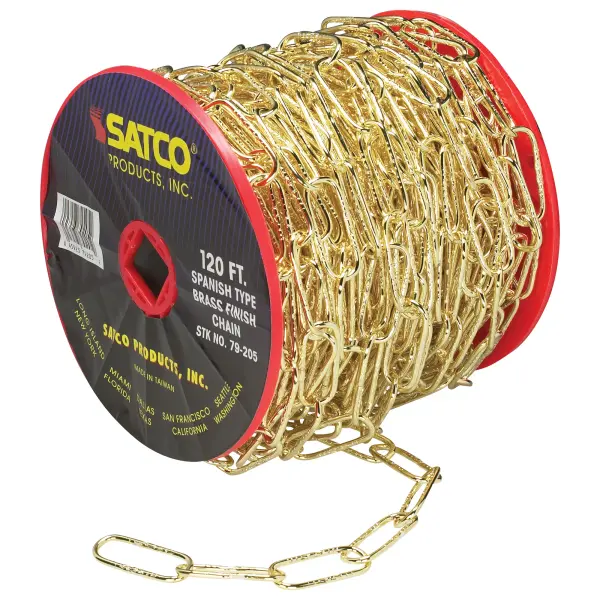 11 Ga. Chain - Spanish Type Brass Finish - 50 yd. (150 ft.) to Reel - 1 Reel To Master - 15lbs Max
