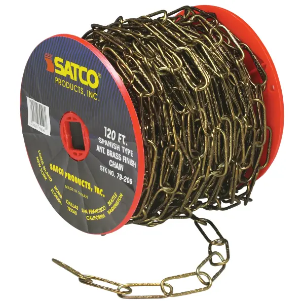 11 Ga. Chain - Spanish Type Antique Brass Finish - 50 yd. (150 ft.) to Reel - 1 Reel To Master - 15lbs Max